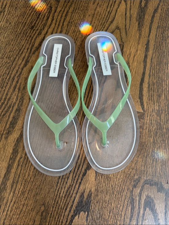Christopher Esber Shoes - Christopher Esber Women’s Clear Flip Flop Sandals with Mint Green Straps